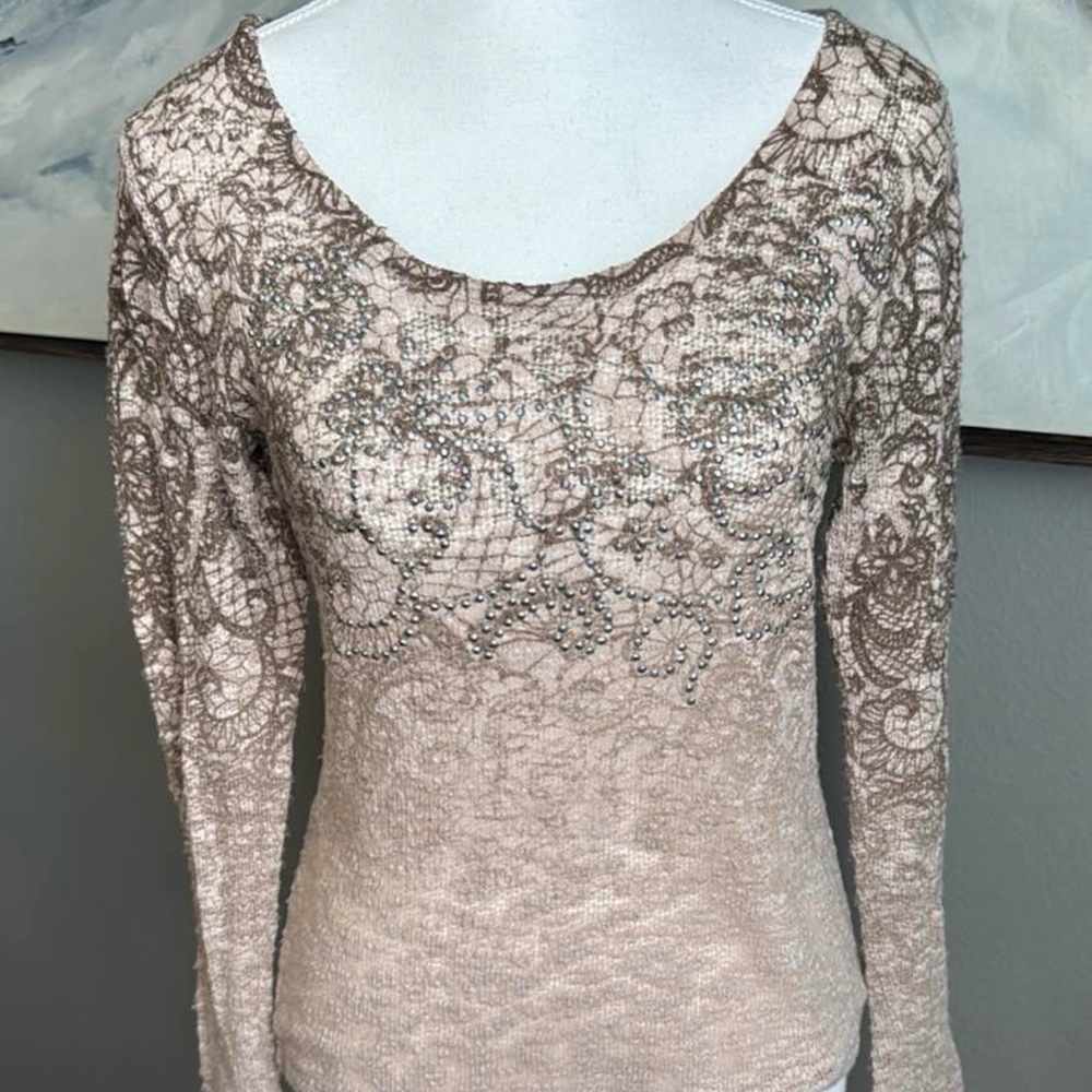 Vintage Y2K Daytrip Studded Lace Long Sleeve Top Goblincore Fairycore M
